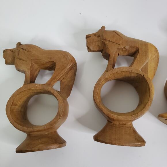 Handcrafted Wooden Lion Animal Napkin Rings Set of 9 Hand Carved in Kenya VTG - Picture 9 of 13